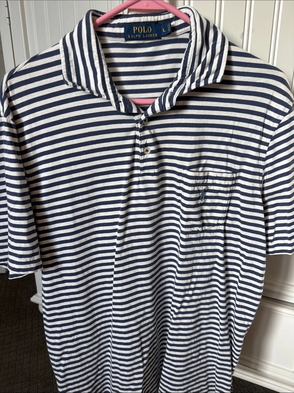 Ralph Lauren Polo Navy and White Striped Short Sleeve Shirt